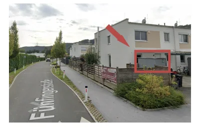 Abholort in der Fünfingerstraße 203 – die rote Markierung zeigt die Gerätebox beim Carport